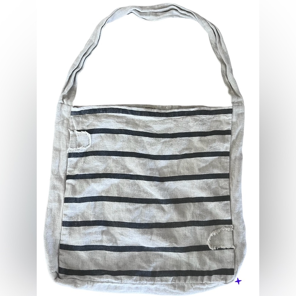Sugarboo & Co Striped Linen Crossbody Tote Bag /Beach Bag — Gray & Black